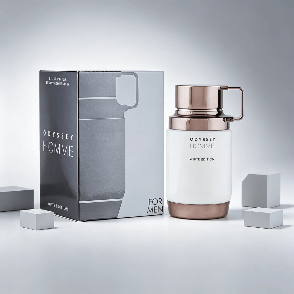 Armaf Odyssey Homme White Edition Eau de Parfum For Men Fresh Citrus Woody Musk Cologne Long Lasting Office Business Scent Matte White Bottle With Rose Gold Cap Luxury Gift Box for Him