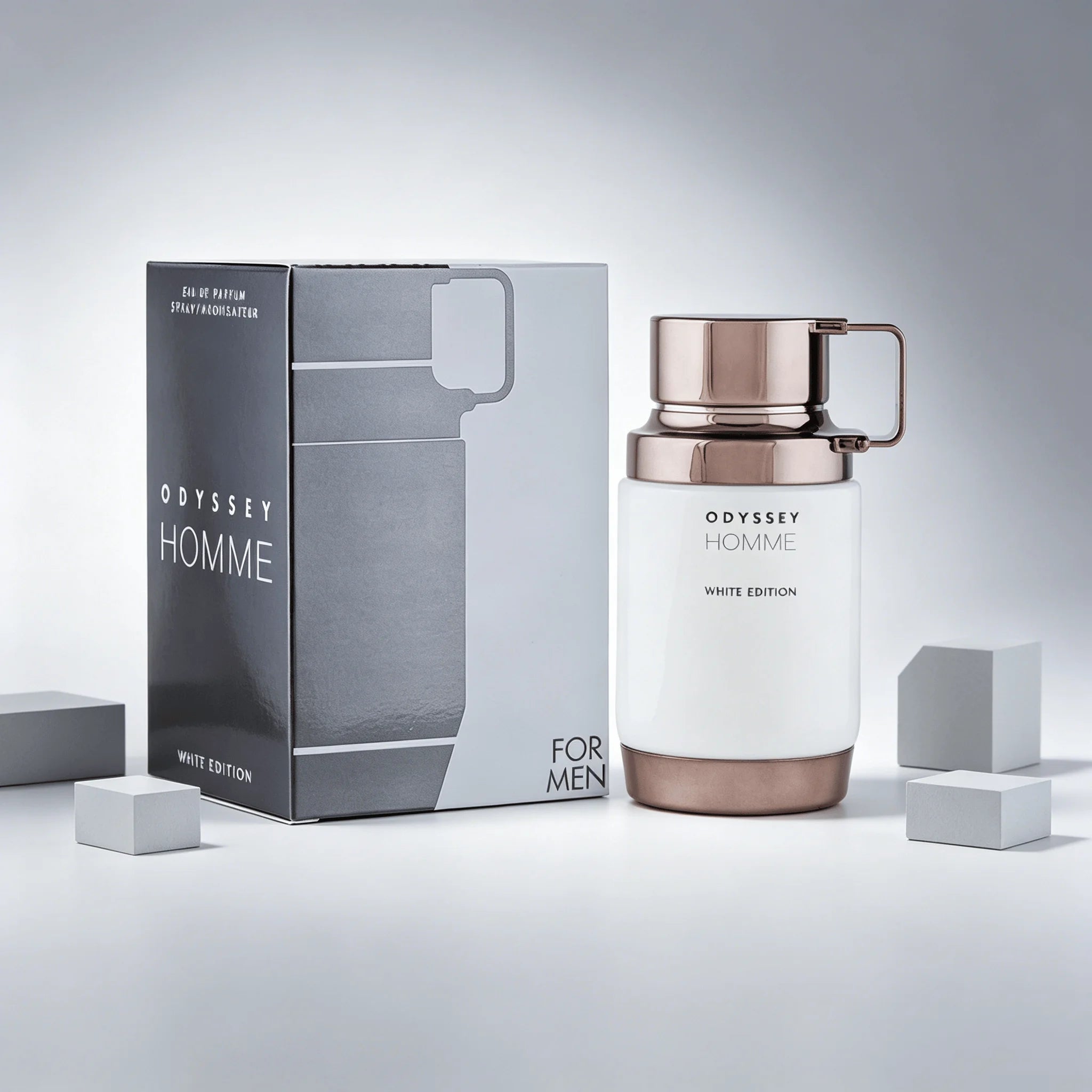 Armaf Odyssey Homme White Edition Eau de Parfum For Men Fresh Citrus Woody Musk Cologne Long Lasting Office Business Scent Matte White Bottle With Rose Gold Cap Luxury Gift Box for Him