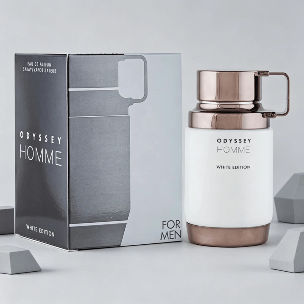 Armaf Odyssey Homme White Edition Eau de Parfum For Men Fresh Citrus Woody Musk Cologne Long Lasting Office Business Scent Matte White Bottle With Rose Gold Cap Luxury Gift Box for Him