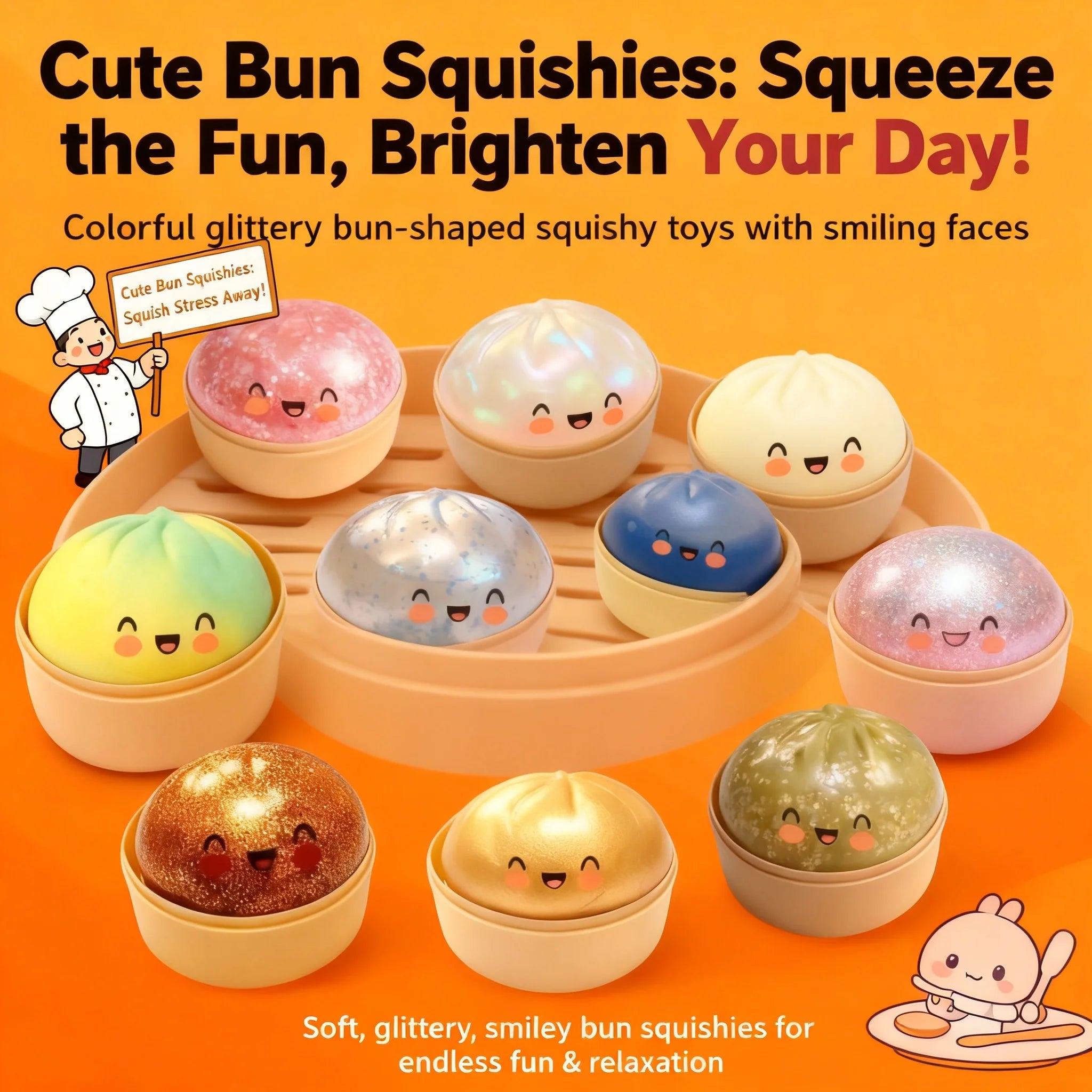 2026 Squishy Dumpling Steamer Bun Crystal Slow Rebound Squeeze Stress Relief Toy Food Shape Fidget Fun Gifts Ornament