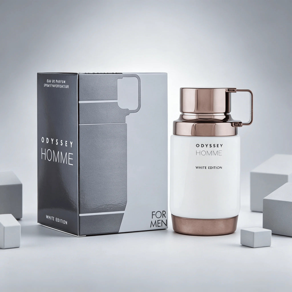 Armaf Odyssey Homme White Edition Eau de Parfum For Men Fresh Citrus Woody Musk Cologne Long Lasting Office Business Scent Matte White Bottle With Rose Gold Cap Luxury Gift Box for Him