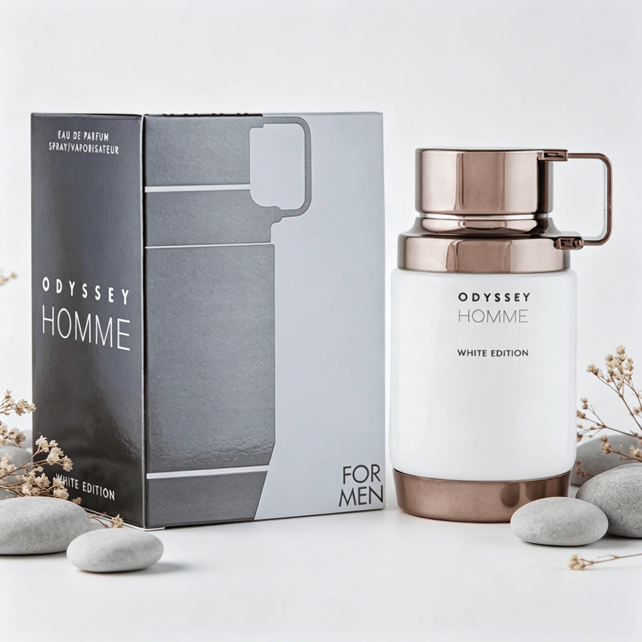 Armaf Odyssey Homme White Edition Eau de Parfum For Men Fresh Citrus Woody Musk Cologne Long Lasting Office Business Scent Matte White Bottle With Rose Gold Cap Luxury Gift Box for Him